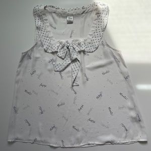 Disney Lauren Conrad White Mickey & Minnie Script Tank Top Bow Polka Dots